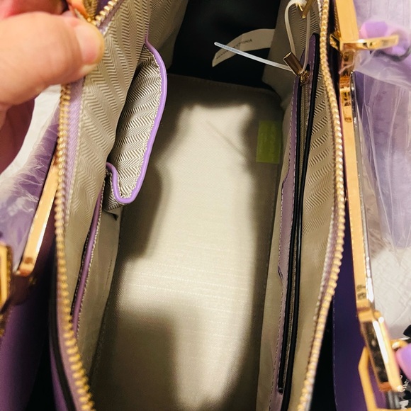 Purple purse large stunning gift new with clutch 2 piece set VEGAN LEATHER - Picture 10 of 14